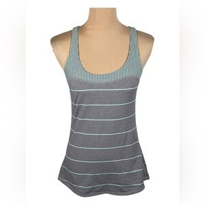 LULULEMON Green & Gray Striped Racerback Tank Top Size 6‎